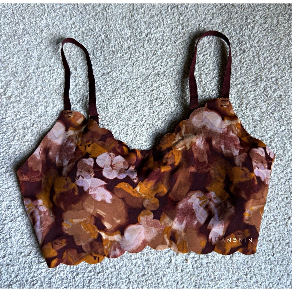 Danskin Intimates Floral Bralette Women's Small Brown Multi Longline Y2K Casual